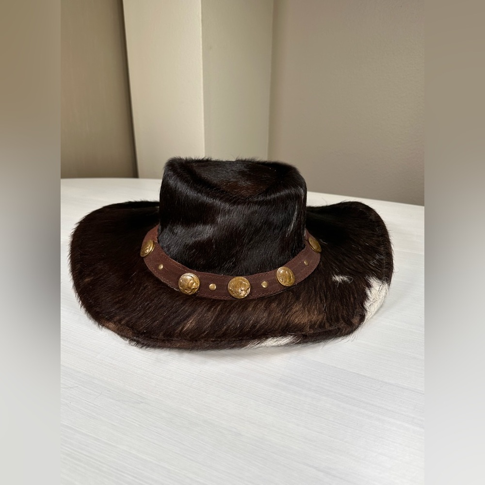 New real genuine cowhide fur cowboy hat, size large men’s women’s brown white
